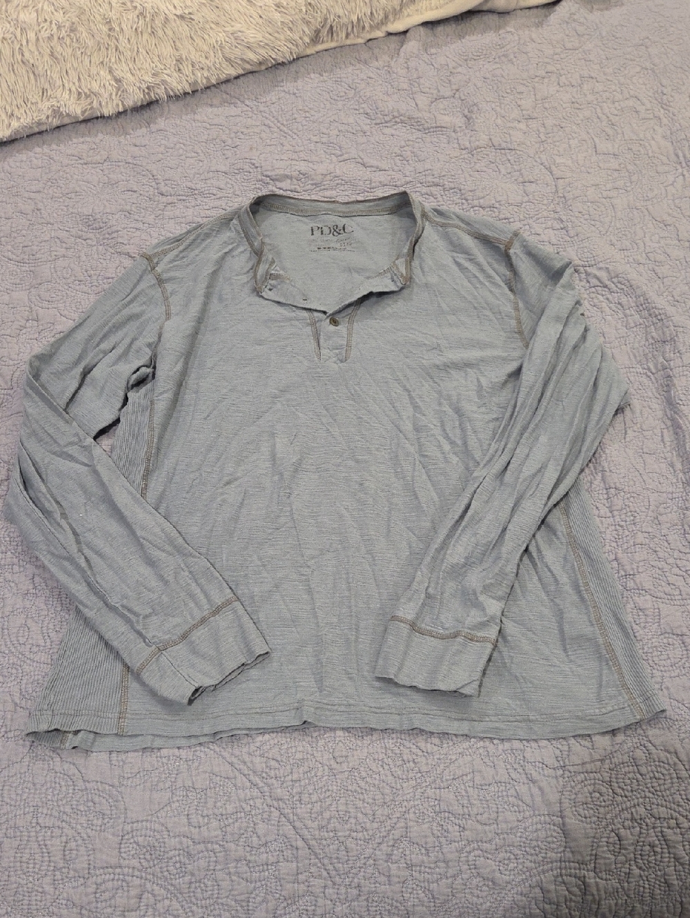PD&C Men's Long Sleeve Henley Shirt - Pale Blue Size XL!